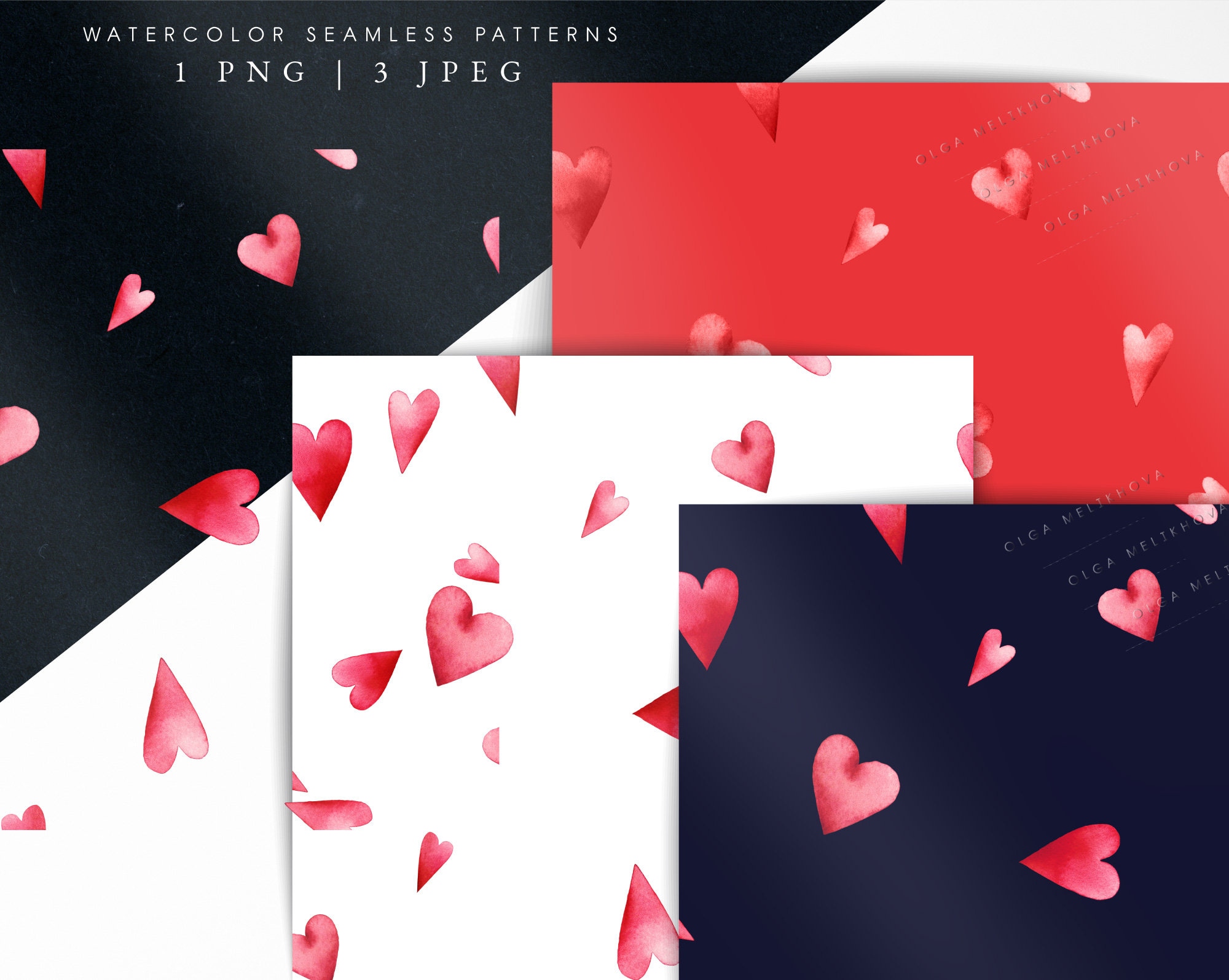 Valentine's Day Digital Paper, Seamless Patterns With Hearts ...