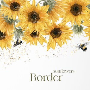 Bordure de tournesols, bordure florale-cadre, carte d'invitation de mariage, clipart floral numérique PNG, téléchargement immédiat