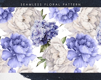 Peonies, Seamless floral pattern, digital download floral prints, digital paper, Digital peonies