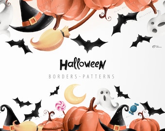Halloween border-patterns, Digital frame clipart png,  Digital download