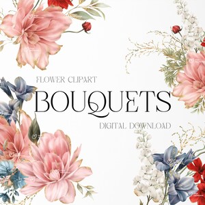 Blumensträuße Clipart, Pfingstrose Blumensträuße png, Aquarell Blumen Clipart, Laub, druckbare Sublimationsentwürfe, digitale Clipart PNG