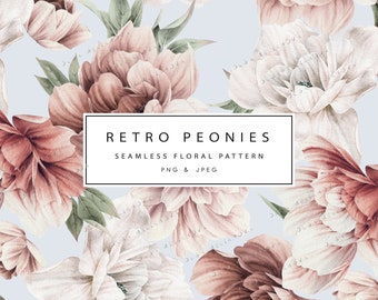 Seamless peony pattern, Watercolor peonies, Floral Backgrounds, Trendy Patterns, digital download prints
