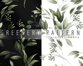 Seamless greenery pattern, Digital floral paper, foliage background, pattern PNG