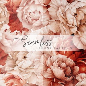 Seamless peony pattern | Watercolor peonies | Digital paper JPEG | Digital download