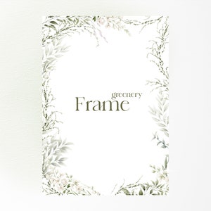 Cadre floral, carte numérique printanière avec verdure, bordure de feuillage, clipart floral mariage png, téléchargement immédiat