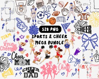 Mega Sport & Cheerleader PNG Bundle, Sports Clipart, Cheerleader Clipart,  Football, Basketball, Baseball, Soccer, Frames, Elements