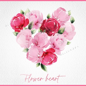 Cartão do dia dos namorados | Coração flor aquarela | Clipart aquarela PNG | Download digital