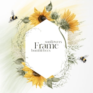 Blumenrahmen, Sonnenblumenrahmen, Sonnenblumenrand, Aquarell Blumen, Hochzeit Blumen Clipart png, Sublimationsdruck, digitaler Download