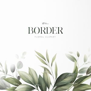 Grüne Blätter Bordüre, Grüne Blätter, Bordüre, Hochzeit einladen Karte, Digitale florale Clipart PNG, Digitaler Download