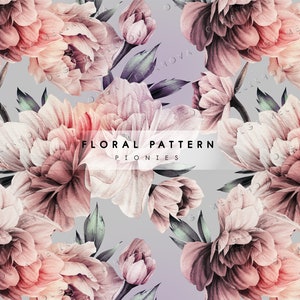 Floral pattern | Watercolor peonies | Digital paper PNG