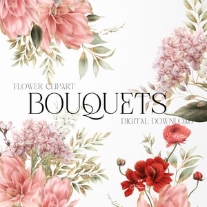 Floral bouquets clipart, Peony bouquets png, Watercolor Flower Clipart, Foliage, Printable sublimation designs, Digital clipart PNG