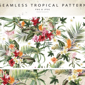Seamless tropical pattern, Watercolor Hand painted, Digital download patterns PNG, Tropical printable paper