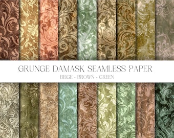 Grunge Damask Seamless Paper, Damask Digital Paper Wallpaper Style, Vintage Paper, Journal Supply, Digital Download