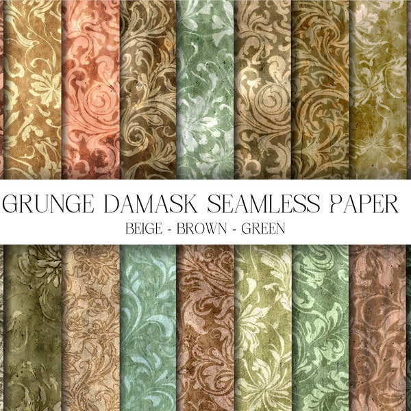 Grunge Damask Seamless Paper, Damask Digital Paper Wallpaper Style, Vintage Paper, Journal Supply, Digital Download