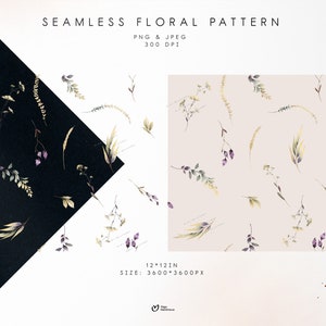 Seamless floral pattern, Autumn floral paper, mushrooms, autumn leaves, pattern PNG, Instant download image 2
