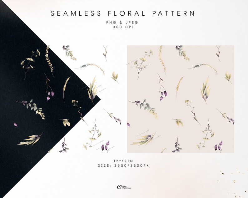Seamless floral pattern, Autumn floral paper, mushrooms, autumn leaves, pattern PNG, Instant download image 2