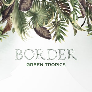 Borde tropical, Borde de follaje verde, Hojas verdes, Tarjeta de invitación de boda, Imágenes prediseñadas florales digitales PNG, Descarga digital