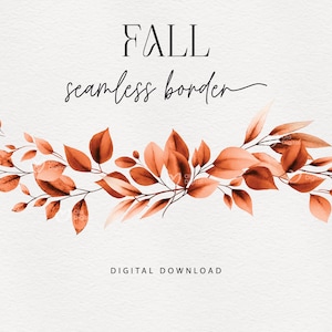 Borde sin costuras de otoño, Borde de otoño, Vegetación de acuarela para invitaciones, páginas de diario, Imágenes prediseñadas florales de boda png - uso comercial