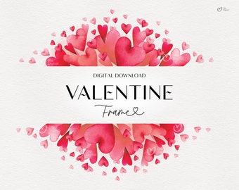 Marco de San Valentín, imágenes prediseñadas de San Valentín, Corazones rojos, Día de San Valentín, Imágenes prediseñadas digitales PNG, Descarga digital