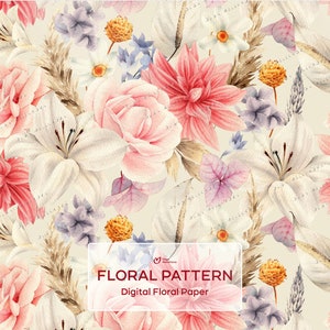 Pastel Floral Pattern, Digital Paper Pack, Printable Paper, Wedding ...