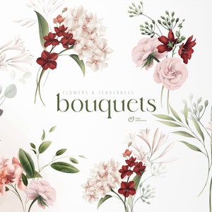 Floral bouquets, Garden flowers, floral clipart png, wedding invitation, digital paper, boho clipart, Digital download