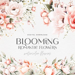 Romantische Blumen Clipart, nahtlose Ränder, Blumenrahmen, Blumensträuße Clipart, Blush Blumen Aquarell, Hochzeit Blumen Clipart PNG