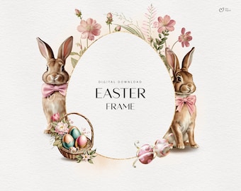 Easter Vintage frame, Frame-Border PNG, Digital Greeting card, Easter clipart png, Memory Book, Junk Journals, Scrapbooks, Digital download