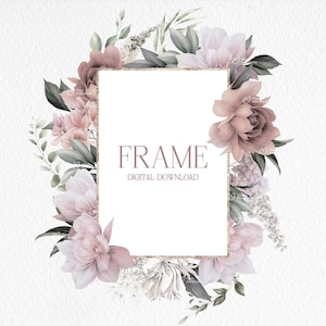 Blumenrahmen, Digitaler Fotorahmen, Grußkarte, Aquarell Blumen, Hochzeit Blumen Clipart png, Digitaler Download PNG