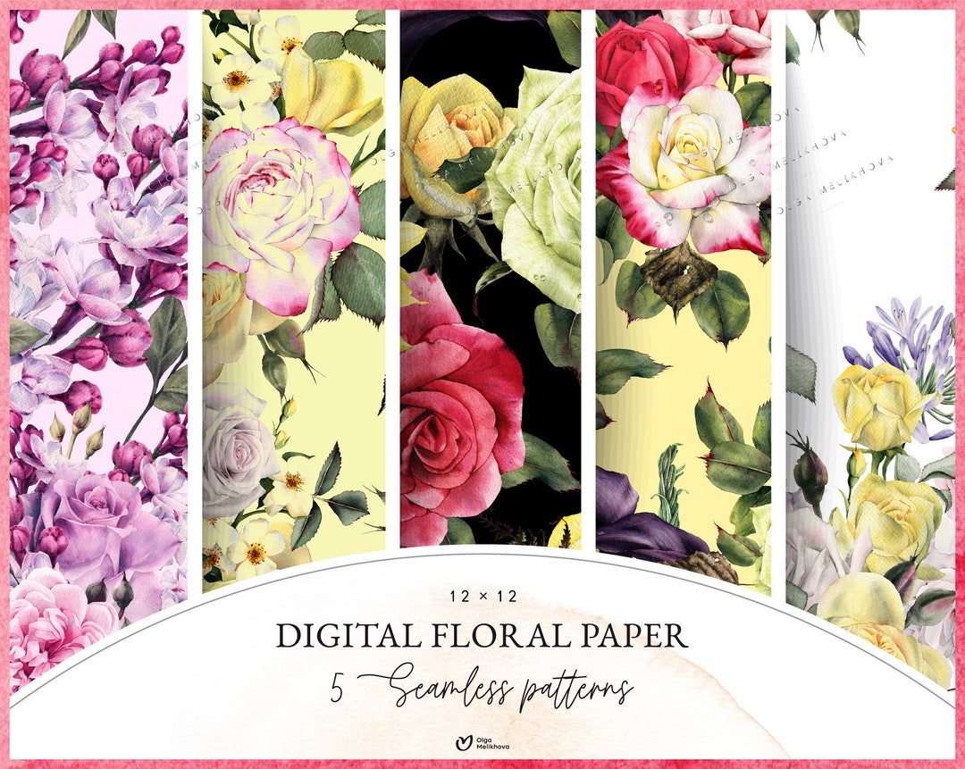 Floral Digital Paper Pack, Seamless Patterns With Flowers, Digital ...