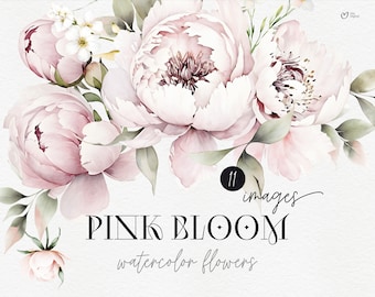 Pink bloom, Peonies Floral Clipart, Watercolor flowers, Floral border, Bouquets Clipart, Watercolor Clipart, Wedding Floral Clipart PNG 2026