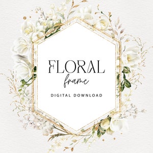 Digitale Blumen Clipart PNG, sofortiger Download, weiße Blume Rahmen, Hochzeit Einladungskarte, weiße Blume Rahmen