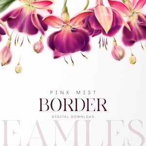 Borda floral, Borda fúcsia, Floreiras cor-de-rosa, Cartão de convite de casamento, Clipart floral digital PNG, Download digital