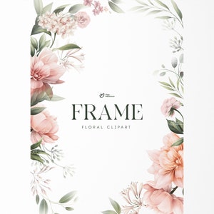 Floral frame, Peony greeting card, Garden flowers, Wedding floral clipart png