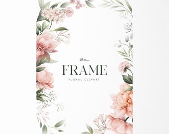 Floral frame, Peony greeting card, Garden flowers, Wedding floral clipart png