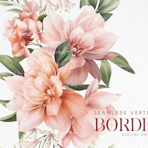 花のボーダー、縦ボーダー、牡丹の花、結婚式の招待状、デジタル花のクリップアート PNG、デジタルダウンロード