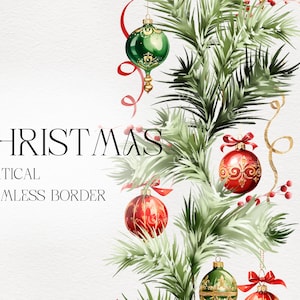 Bordure verticale transparente de Noël, boules de Noël, carte d'invitation de nouvel an, verdure de Noël, clipart numérique PNG, téléchargement numérique