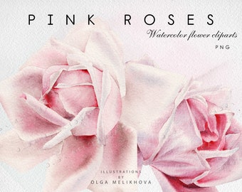 Pink roses Watercolor floral clipart PNG, Roses Bouquet Watercolour Arrangement, Digital Instant Download