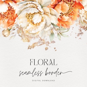 Bordure florale sans couture, pivoines aquarelles, carte d'invitation de mariage, clipart d'invitation, clipart floral numérique PNG, téléchargement numérique