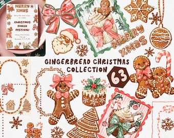 Gingerbread Christmas Bundle, Hand drawn Watercolor Holiday, Cookie Graphics Holiday Borders, Frames, Stamps, Festive PNG digital download