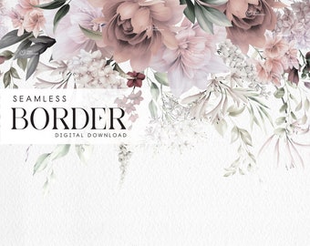 Floral border, Peony frame, Watercolor, Wedding invite card, Digital floral clipart PNG, Digital download