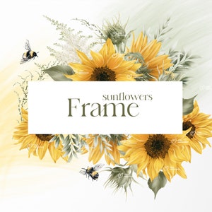 Cadre floral, cadre tournesol, bordure tournesol, fleurs aquarelles, clipart floral mariage png, impression par sublimation, téléchargement numérique