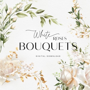 Clipart floreale rosa bianca, rose acquerello, mazzi di rose PNG, clipart acquerello, clipart matrimonio