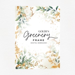 Bloemenlijst, gouden groen, wenskaart, aquarel bloemen, bruiloft bloemen clipart png, digitale download png