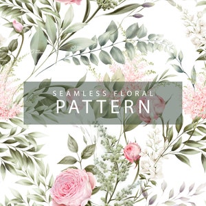 Nahtloses Blumenmuster, druckbare Blumentapete, rosa Rosea und Laub, Scrapbooking Papier PNG Muster, digitaler Download