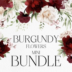 Paquete de flores de Borgoña, marcos de borde, tarjeta de invitación de boda, ramos, imágenes prediseñadas florales digitales PNG, imágenes prediseñadas digitales PNG
