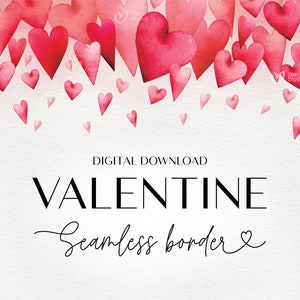 Borde sin costuras del Día de San Valentín en acuarela, Corazones tiernos, Marco de borde, Tarjeta de invitación de boda, Imágenes prediseñadas digitales PNG