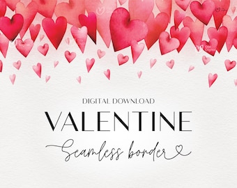 Borde sin costuras de acuarela para San Valentín, corazones tiernos, marco de borde, tarjeta de invitación de boda, clipart digital PNG