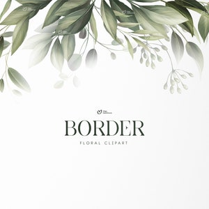 Florale Bordüre, grüne Laub Bordüre, grüne Blätter, Hochzeitseinladungskarte, digitale florale Clipart PNG, digitaler Download