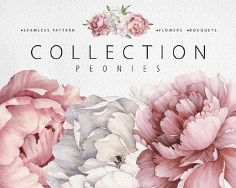 Collezione Peony. Motivo floreale senza soluzione di continuità con peonie. Modello di carta digitale per tessuti, interni, vestiti, carta da parati.