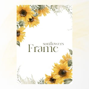 Cornice floreale, cornice di girasole, bordo di girasole, fiori ad acquerello, clipart floreale di matrimonio png, stampa a sublimazione, download digitale